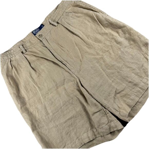 Vintage Polo Ralph Lauren Y2K Mens 36 Tyler 100% Linen 9" Inseam Beige Shorts - Picture 1 of 7
